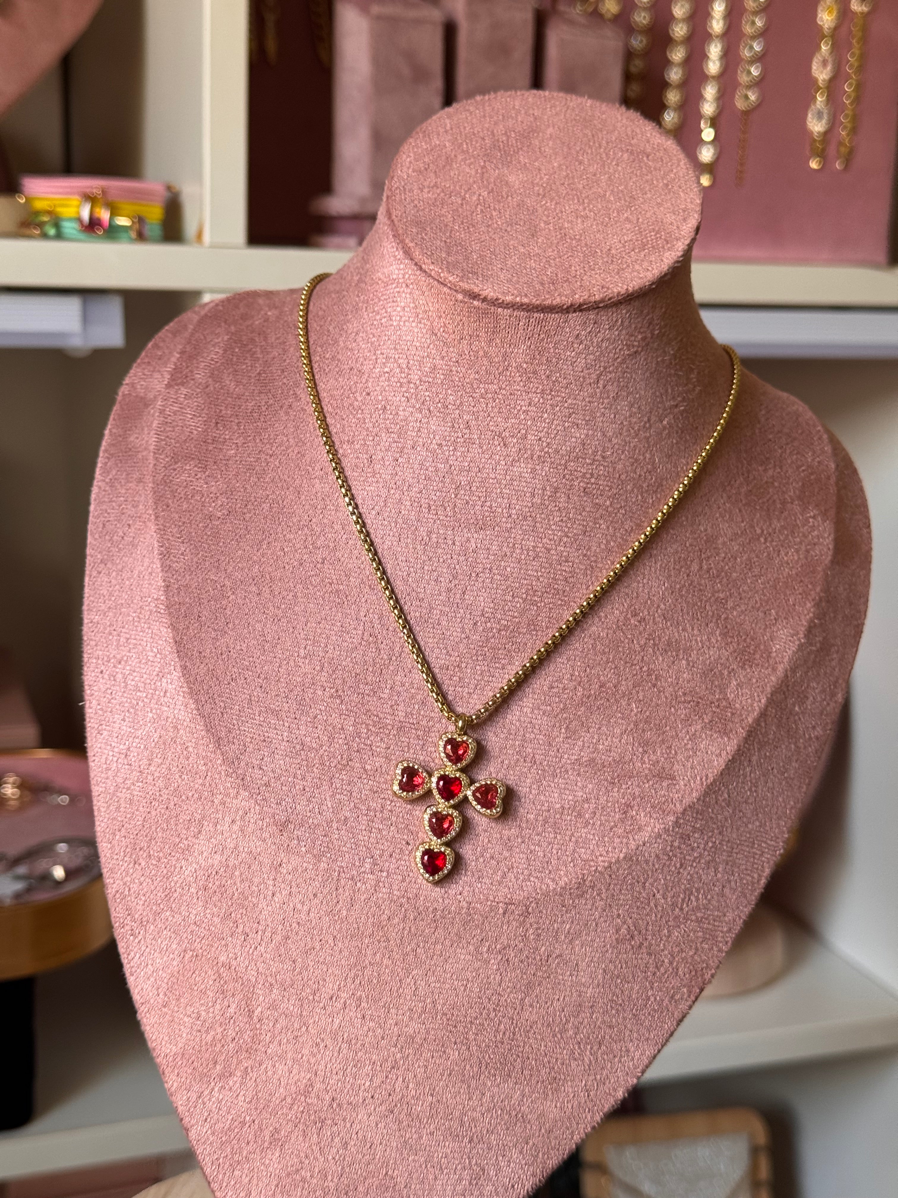 COLLAR CROSS HEARTS GOLD