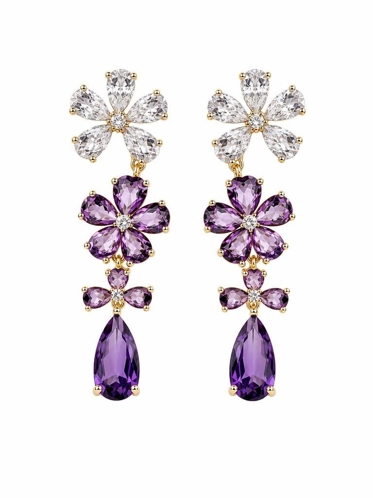 PENDIENTES FLOWER PURPLE WHITE