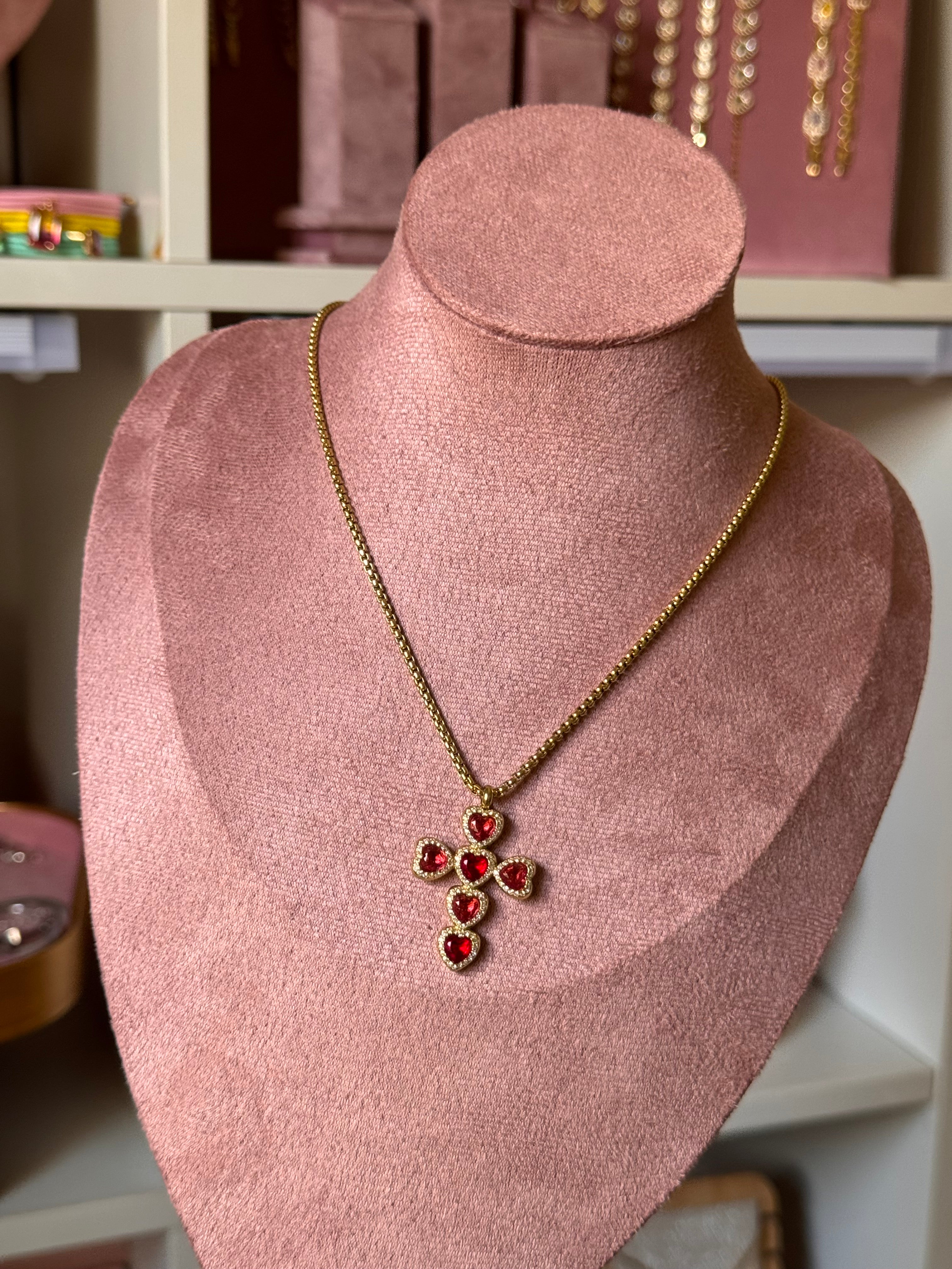 COLLAR CROSS HEARTS GOLD